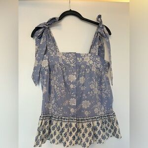 Ophelia and Indigo tie sleeve blouse block print XS